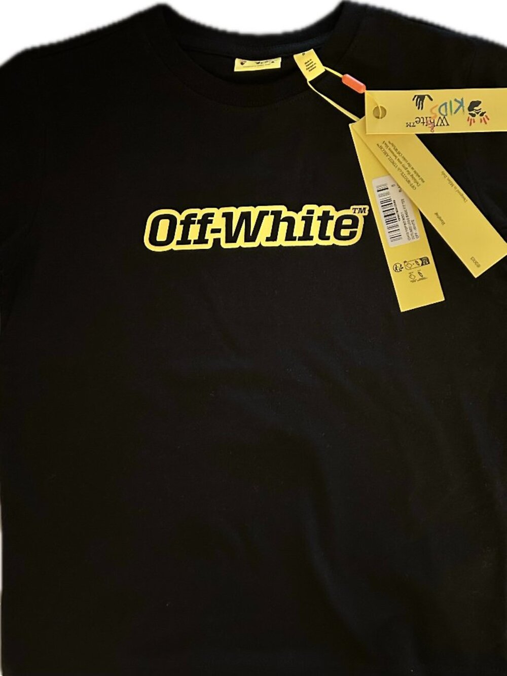 Off-White Kids BLACK T-Shirt with Yellow Logo Size 8